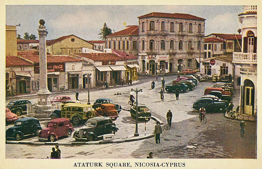 Nicosia. Sweden Bank and  Pub Coca Cola on Ataturk Square, 1957