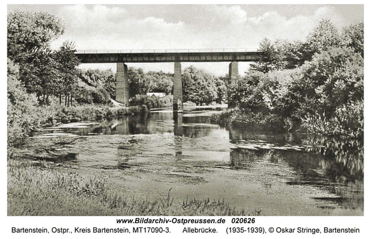 Bartoszyce. Allebrücke mit Blick zum Schützenpark