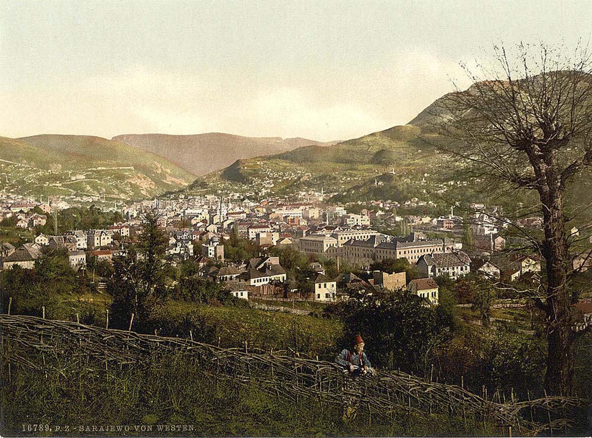 Sarajevo. Panorama of Sarajevo from the west, circa 1900