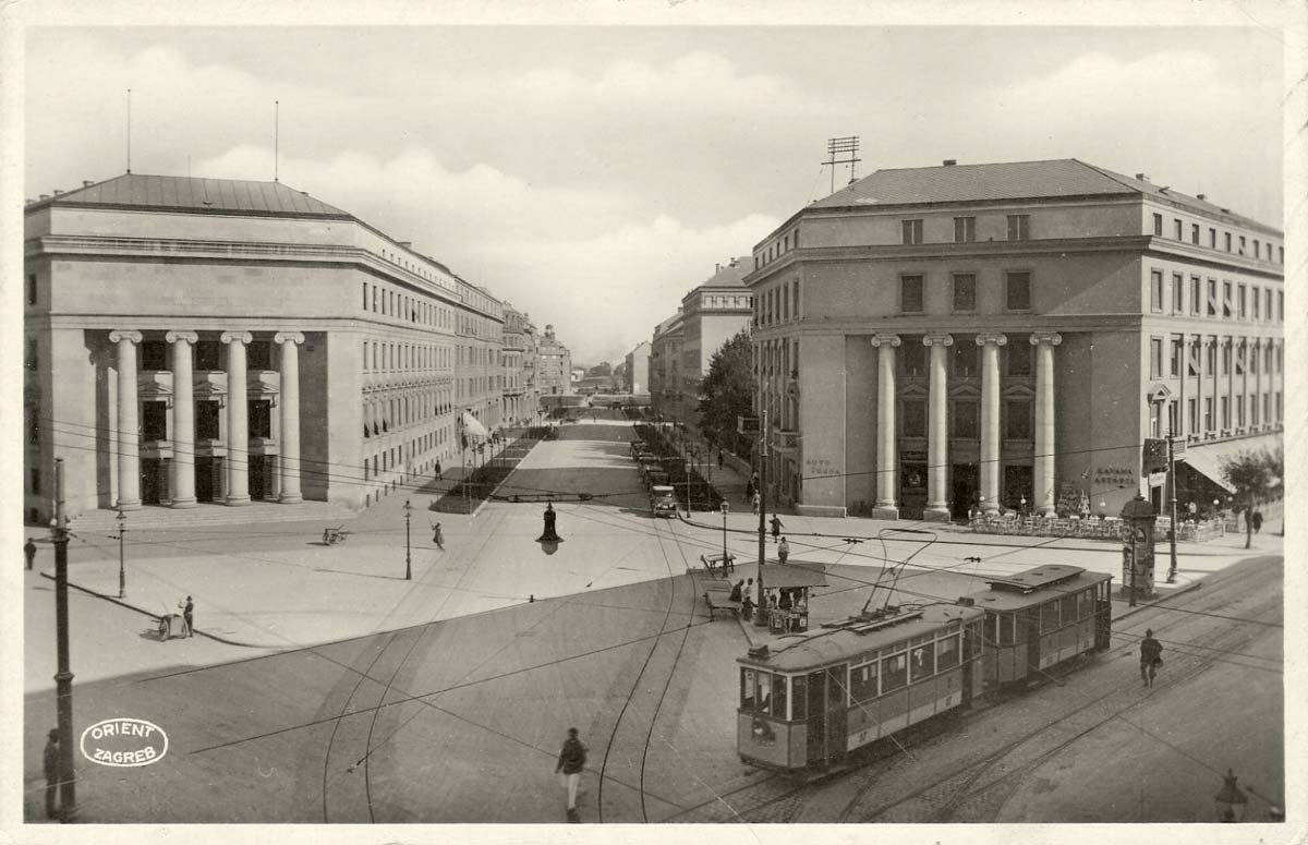 Zagreb. Panorama of streets and stock exchange