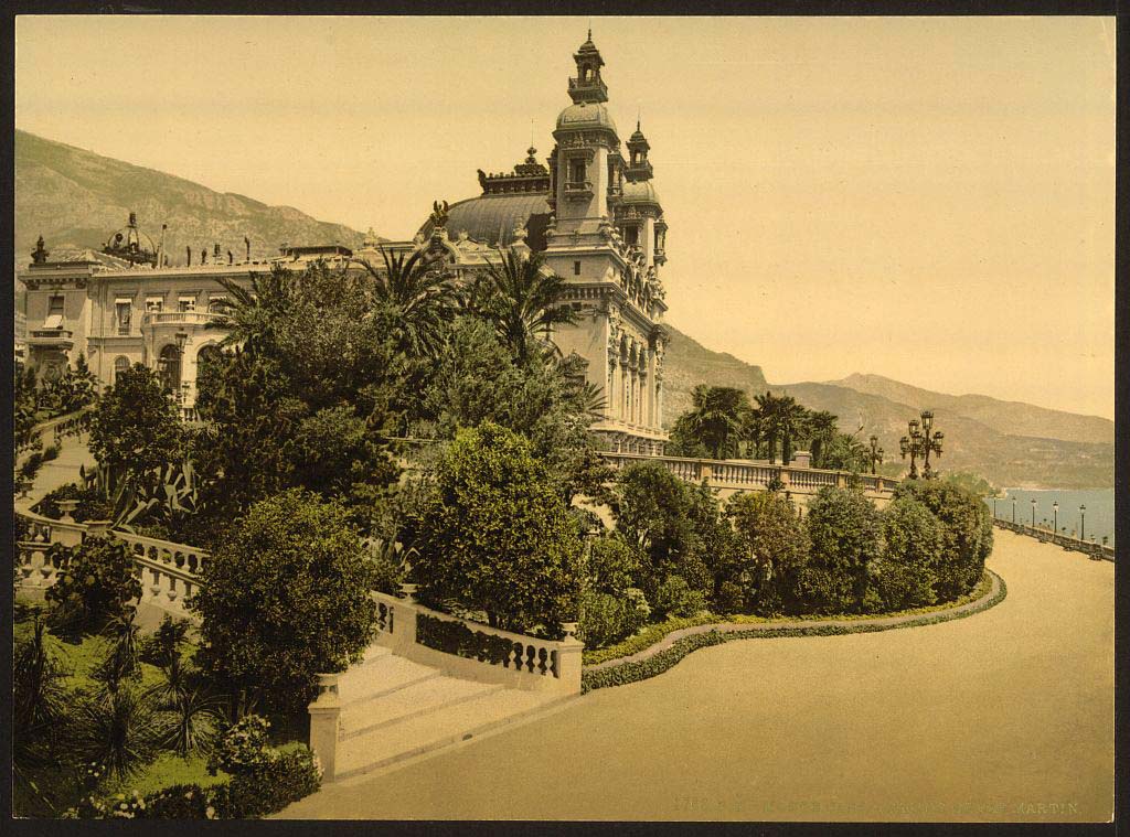 Monte Carlo. Casino entrance, with Cap Martin, 1890