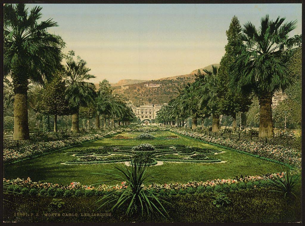 Monte Carlo. Casino entrance, the gardens, 1890